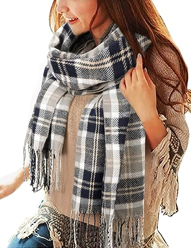 Tuopuda Schal Damen XXL Warm Weich Strickschal Karo, Winterschal Herbstschal Frauen Deckenschal Halstuch Scarf Poncho Cape Geschenk für Frauen, Schwarz + Weiß, Einheitsgröße
