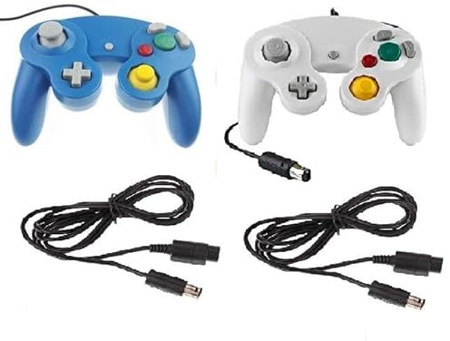 DARLINGTON & Sohns 2 manettes Blanc Bleu + câble d'extension pour Manette Nintendo Game Cube Extension GC câble Nintendo Wii