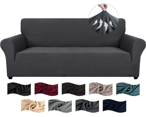 CYCMACO Housse De Canape 3 Places Avec Accoudoirs, Jacquard Housse Canape Extensible, Universelle Sofa Cover Antidérapante, Couvre Canapé Pour Chiens Et Chats Animaux, Lavable, Gris Foncé