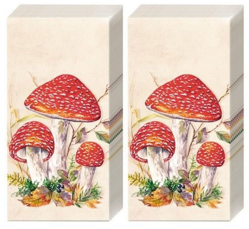 20 einzelne Taschentücher Herbst Drei Schöne Fliegenpilze. 2 Packungen mit 10 einzelnen Papiertaschentücher bedruckt als Geschenk.