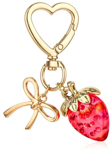 Apausvcm Süßer Erdbeer-Schlüsselanhänger,Taschenanhänger Erdbeer,Kawaii-Schlüsselanhänger mit Herz,Schleife Erdbeer Schlüsselanhänger,Erdbeer Anhänger,Dame Schlüsselanhänger für Geldbörse Geschenk