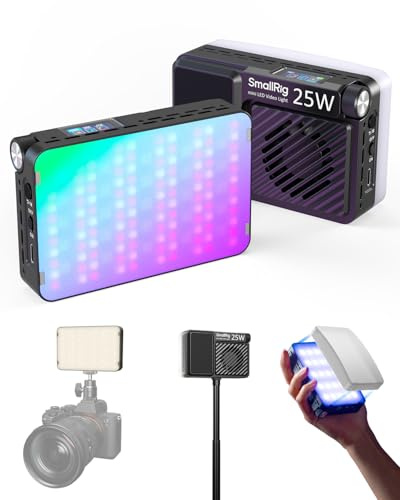 SMALLRIG Mini Lampe Vidéo LED RGB RM 25C, Batterie 3100 mAh, Ecran LCD HD, Lampe Portable 25 W, Idéale pour les Photographes, 2500 K-10000 K, CRI 96, TLCI 99, Fixation Magnétique - 5357