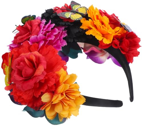 HORIALENCE Corona de flores mexicana para mujer, tocado del Día de los Muertos, talla única, diadema de flores para carnaval y cosplay, para festivales y fiestas de disfraces