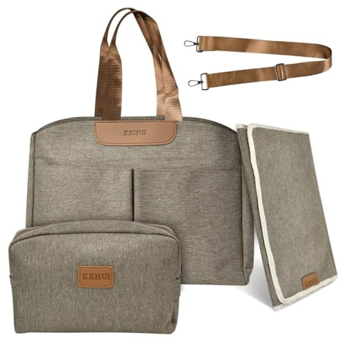 HEKOBAG Sac à Langer Bandoulière, Sac de Maternité pour Bebe Impermeable en Tissu Oxford avec Tapis de Change et Trousse, Sac à Langer Bandoulière pour Poussettes, Couches, Biberons, Vêtements