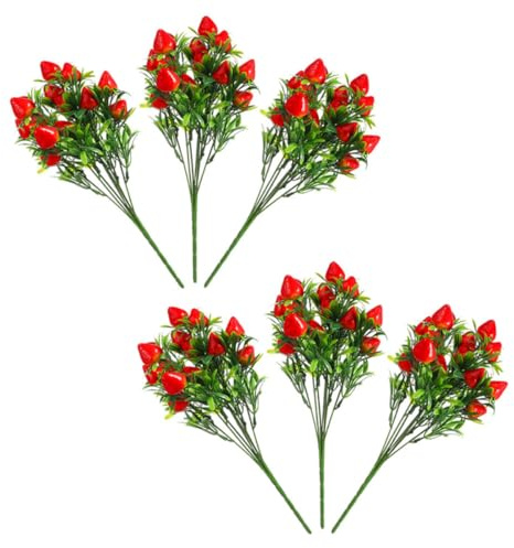 Lurrose 6 Pezzi Bouquet di Fragole Artificiali Realistiche in Pvc Decorazione Casa Versatile Design Unico per Vacanze e Ambienti Domestici