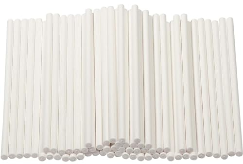 300-Count Paper Cake Pop Sticks, Treat Sticks for Lollipops, Candy Apples, Suckers, Cookie Pops, White, 10 cm