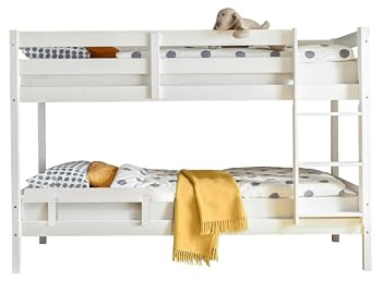 AVANTI TRENDSTORE Acceglio - Letto a castello in legno di pino massiccio di colore bianco con scaletta. Rete a doghe e materasso NON inclusi. LAP 207x104x97
