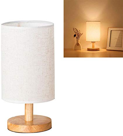 FHEDE Lámpara de mesilla de madera vintage, lámpara de ambiente con bombilla E27 LED creativa para lámpara de dormitorio, sala de estudio, sala de estar pequeña luz (Blanco)