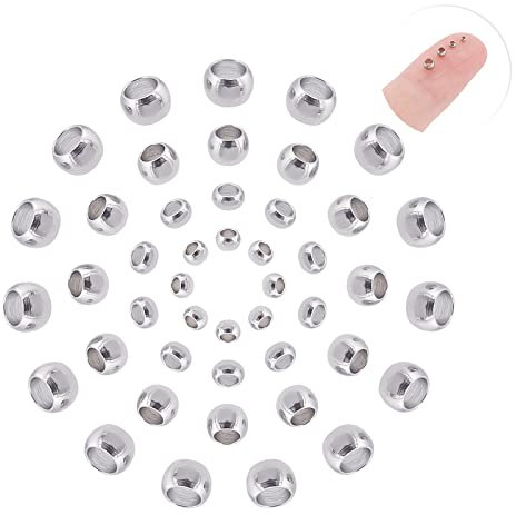 UNICRAFTALE 4 tailles 400 pièces Perles à Écraser 304 Perles à Sertir Acier Inoxydable Perles Ronde Couvre les Perles Embout de Perles Couvre les Sertissages pour la Fabrication de Bijoux