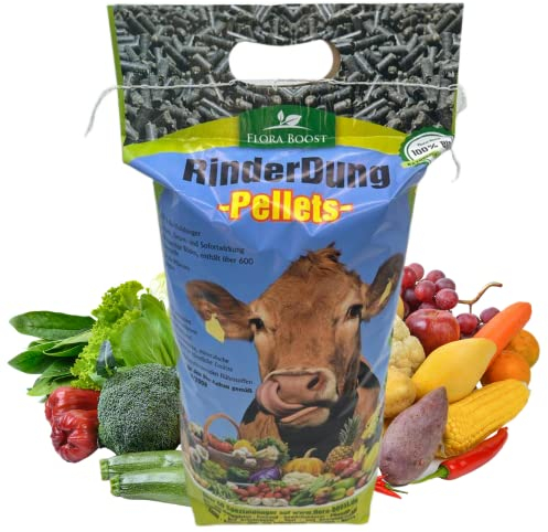 Konfitee Rinderdung Pellets Flora Boost 10 Kg I Getrockneter Rinderdung für bis zu 170m² Fläche I Universaldünger für alle Pflanzen I Bio-Volldünger I 100% natürlicher Pflanzendünger