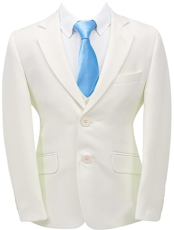 Boys Page Boys Off-White Ivory Suit Tailored Fit 3 Piece Set Communion Wedding Birthday Dinner Prom Party Special Occasion Age 15 Years