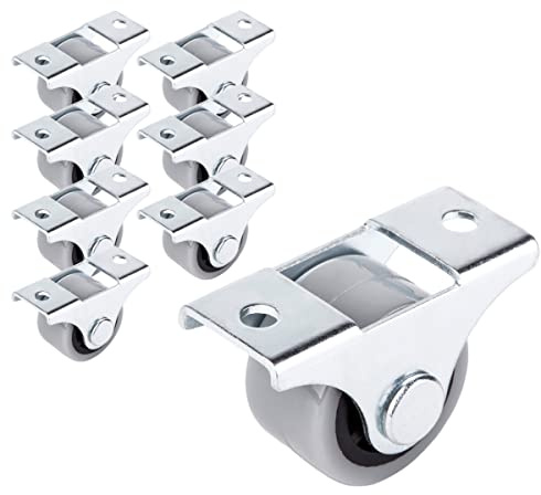 SKIR'CO Paquete de 8 ruedas pequeñas de 25 mm para muebles, ruedas de plástico gris, ruedas fijas, no giratorias, dirección unidireccional (8)