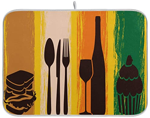 Alfombrilla de secado de platos de cocina, almohadilla protectora absorbente para vajilla de agua de doble cara, para uso de platos, 18 x 24 pulgadas, diseño de menú sobre pintado