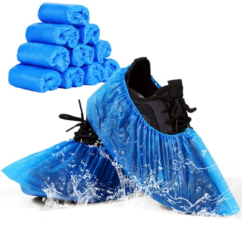 flintronic Schuhüberzieher Einweg, Dicker CPE Material, Einweg Schuhüberzug, 100 Stück (50 Paar), Rutschfest und Wasserdicht, um Schuhe/Fußböden/Teppiche Sauber und Ordentlich zu Halten