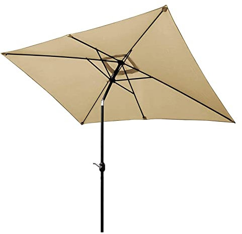 XIAOYUE Sombrilla Rectangular de 300 x 200 cm, Parasol de Balcón, Sombrilla de Mercado de Mesa al Aire Libre con Manivela, Inclinación, para Terraza, Jardín, Beige