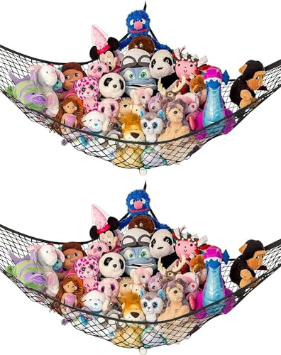 Lilly's Love mjukisdjur förvaringsnät hängmatta, hängande organiserare för barnkammare – jumbo extra stor STUFFIE Party Hammock | Organisera kaoset | rymmer 50 % fler stoppningar | 160 cm x 160 cm x