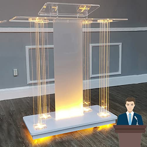 Podium Podium Acrylic Lectern Pulpit Portable Presentation Podium, s for Churches, Podiums for Church, Professional with Wide Reading Surface for Debate Funeral Home Conference (Battery *1 : L100 x W4