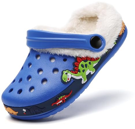 Meidiastra Zoccoli per bambini e bambine, invernali, calde, foderate, pantofole in peluche antiscivolo, scarpe da giardino, blu 1, 24 EU