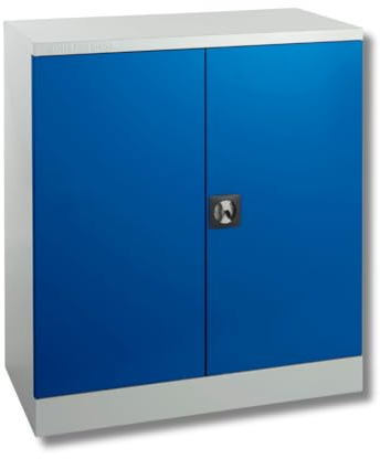 Stahlschrank abschliessbar für Werkstatt & Büro 100x92x42cm, Werkstattschrank sowie Werkzeugschrank mit 2 höhenverstellbaren Einlegeböden,Aktenschrank für 3 Reihen Ordner in Lichtgrau/Enzianblau
