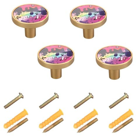 4PCS Cabinet Pulls and Knobs Bright Paint Streaks Grunge Purple Pink Cabinet Knob Covers Rattan Cabinet Knobs for Kitchen Cabinet Kitchen Cabinet 1.26(32mm)
