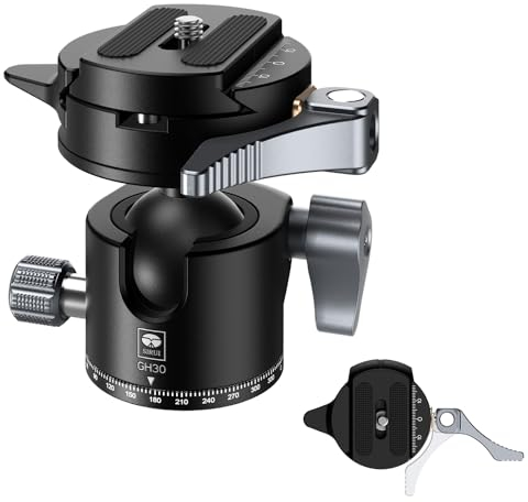 SIRUI Kugelkopf Niedriges Profil-Stativkopf GH30 mit Arca-Schnellwechselplatte, 360°Panorama Metall Kamera Kugelkopf mit 1/4 Zoll und 3/8 Zoll Gewindeloch für Einbeinstativ, DSLR, Telefon usw.