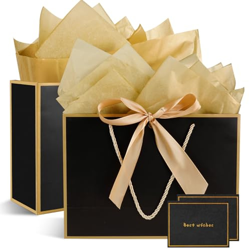 Lot de 2 sacs cadeaux en papier avec poignées, 2 mouchoirs et 2 cartes pour femmes, filles, demoiselles d'honneur, anniversaires, Saint-Valentin et fêtes de mariage