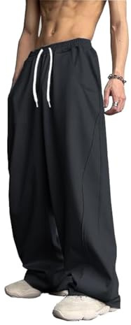 WZIKAI Men's Baggy Sweatpants Elastic Waist Drawstring Wide Leg Sweatpants Casual Loose Baggy Joggers with Pockets Black XL