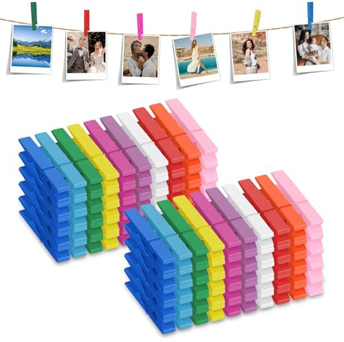 Wäscheklammern Holz Holzklammern 50 Stück Holzwäscheklammern Holz Wäscheklammern Bunt Kleine Klammern für Fotos Aufhängen Bilder Collagen Postkarten (72 mm)