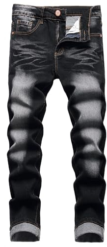 JENY-LUCK Men's Skinny Slim Fit Ripped Distressed Stretch Jeans Pants - Mens Ripped Jeans with Zipper Deco