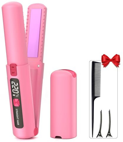 Piastra per Capelli Senza Fili,Piastra e Arricciacapelli Portatile 2 in 1,Mini Piastra Capelli Ricaricabile USB,Temperatura Regolabile 160℃-220℃,4500mAh Batteria,Piastra da Viaggio Capelli (Rosa)
