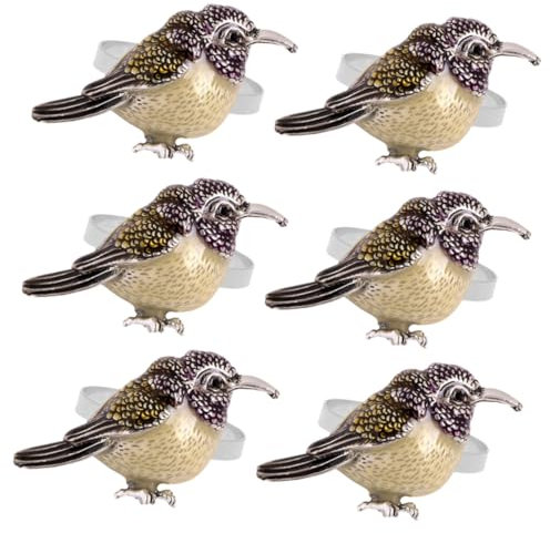 BEBEMOKO 6St Serviettenring festlich Retro cade hochzei tischdeko esstisch servietten Ring Bird Rattan-Tablett Elch Inhaber Gelb Serviettenverschlüsse Serviettenhalter mit Vögeln Legierung