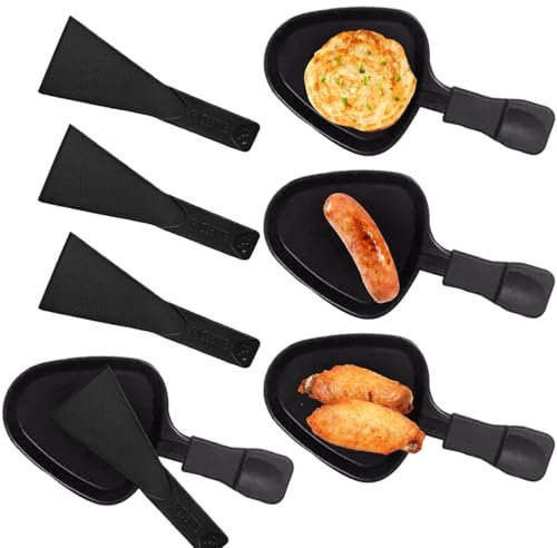 BommFu Juego de sartenes raclette antiadherentes | 4 sartenes antiadherentes para queso con espátula para restaurante y exterior