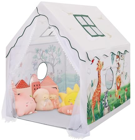 Tienda Campaña Infantil Carpa de Juegos para Niños Interior y Exterior, Grande Carpa para Niños con Ventanas y Bolsa de Transporte, Tienda Infantil Casita Infantil 120×100×130 cm, Fiesta de Animales
