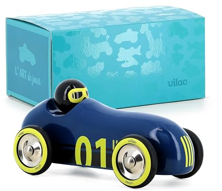 VILAC - Old Sport Compet' Bleu Nuit - Imitation - TRAFIC - 1 Voiture en Bois Old Sport Compet’ Bleu Nuit - Jeux d'Eveil pour Enfant en Bois - Jouet pour Enfant Dès 2 Ans - 2290K
