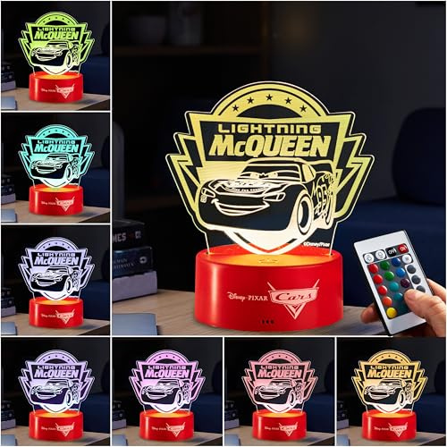 Get Trend Disney Lightning McQueen LED Lampara Noche, Alimentado por USB y Batería Lamparas de Mesa y Cabecera con 16 Colores, 4 Modos con Brillo Ajustable (Multi Cars)