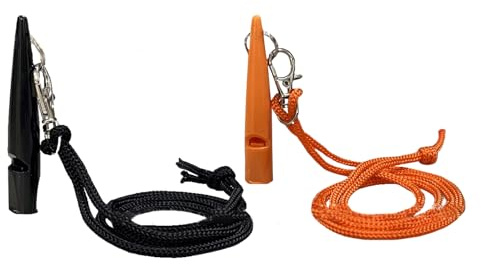 Domicubes 2 Piezas Silbato Ahuyenta Perros, Silbato Antiladridos Silbato Perro Adiestramiento Silbato Ultrasonidos Perros con Cordón Ajustable para Adiestramiento y para Callar Perros (Negro+Naranja)