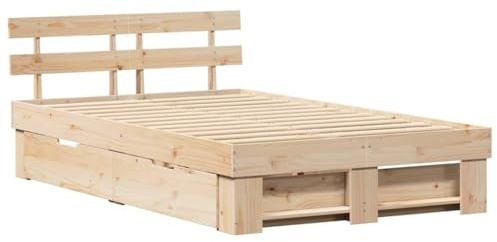 vidaXL Cama Plataforma Marrón de Madera de Pino 120 x 200 cm, Diseño Moderno, con Dos Cajones Abajo, Muebles para Dormitorio, Sin Somier Necesario, Estructura Fuerte y Duradera, Montaje Fácil, Camas