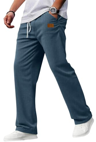 Générique Pantalon Large en Velours côtelé pour Homme-Taille élastique Bleu 3XL