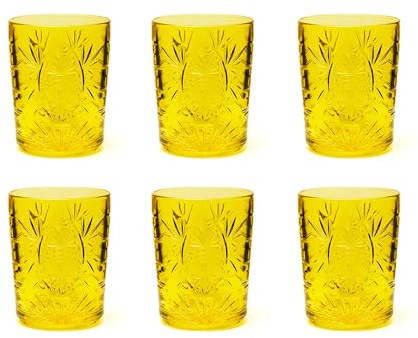 Excelsa Color Tumbler - Juego de 6 vasos de cristal decorados, multicolor, con decoración en relieve, 350 ml, 8 x 10 cm (amarillo)
