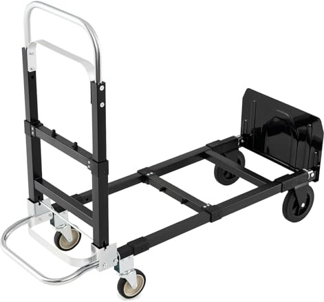 GOPLUS Carretilla 2 en 1, Carretilla Plegable Robusta con Asa Retráctil, Longitud Ajustable, Carro con Ruedas para Mudanzas, Transporte, Almacén, Mercancías, Capacidad de Carga 272 kg