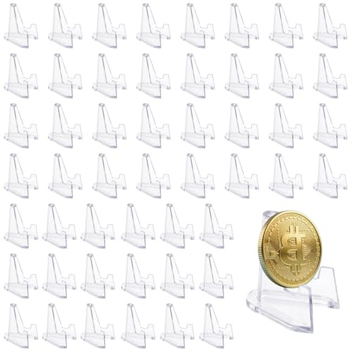 50PCS Soportes Acrílicos para Tarjetas, Mini Soportes de Caballete Transparentes Antideslizantes, Soporte Platos Decorativos de Exhibición para Monedas Fotos Cartas Medallas Minerales Relojes Bolsillo