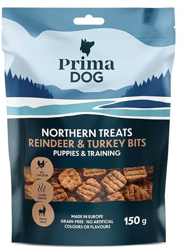 PrimaDog Northern Treats behandlar för hundar, smak ren & kalkon, lämplig för valpar och träning, 150 g