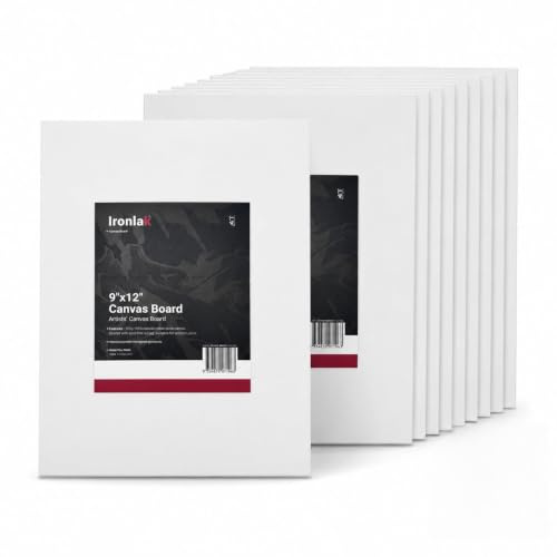 Ironlak Artists’ Canvas Board 9 x 12 – Pack of 10 | 380gsm Cotton Duck Canvas Boards | Acid-Free Gesso Primed Panels for Acrylic, Oil & Mixed Media Painting