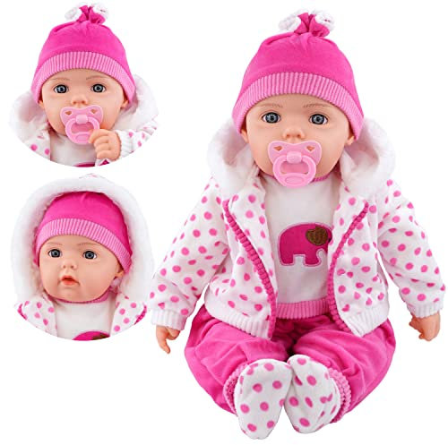 BiBi Doll 20 Baby Girl Doll - Large Lifelike Size, Soft Body, with Dummy & Sounds in Spotty Coat Outfit, Toy for Boys & Girls Aged 18 Months+