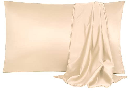 sourcing map Pillowcase Set Silk Satin Pillow Cases for Hair and Skin, Pillow Cases 2 Pack with Envelope Closure Rose Gold 50 x 75cm