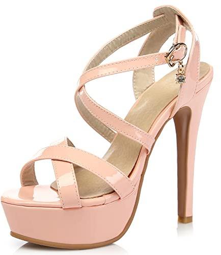 Lroey Reoly Sandalias para Mujer de Tacón Alto, Sandalias Punta Abierta Moda Tacón de Aguja Zapatos de Fiesta con Plataforma Hebilla Criss Cross Strap 127 Rosa Talla 47 EU