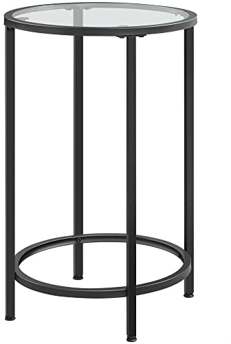 Yaheetech Round Side Table, Small Coffee Table Tall Telephone Table With Sturdy Metal Frame, Modern End Table with Tempered Glass Top, Sofa Table for Living Room/Bedroom, Black