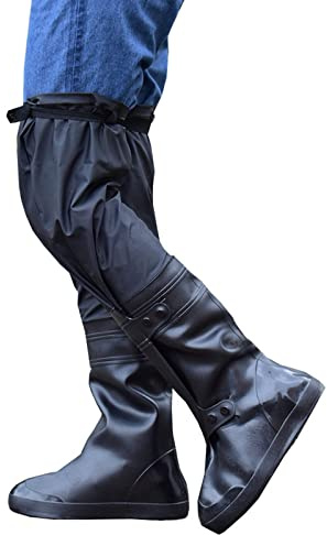 Copristivali impermeabili da uomo neri, Copriscarpe antiscivolo per esterni riutilizzabili, Copriscarpe impermeabili, Il copriscarpe al ginocchio per la pesca in campeggio in bicicletta ( Color : Blac