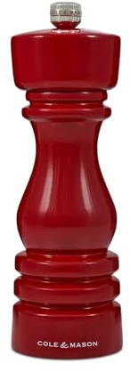 Cole & Mason H233099 London Rojo Brillo Molinillo de Sal, Precision+/Molienda Ajustable, Madera de Haya, 180mm, Incluye 1 x Molino, Garanzia del Meccanismo a Vita