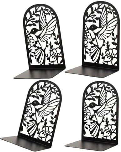 (4, Black) Deefongo 4 Stück Buchstützen, Buchstützen Metall Schwarz,Dekoratives Bücherstütze Bücherhalter für Regal, für Schreibtische, Bücherregale und Bücherstopper CD Kinder